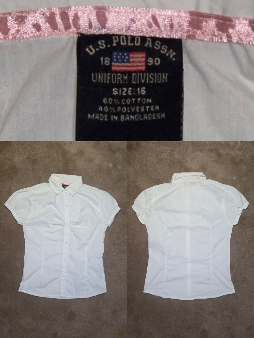 Girls White Uniform Blouse Sz 16